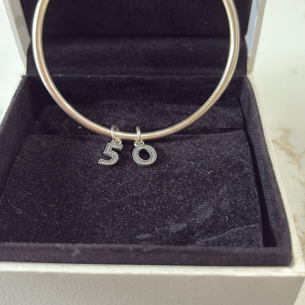 Pandora Number Fifty Dangle Clear CZ Charms